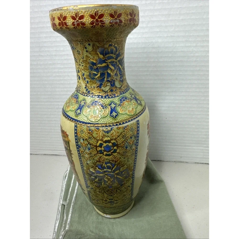 Vintage Japanese Royal‎ Satsuma Moriage Vase Geisha Flowers Large Vase (9